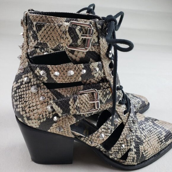 Sam Edelman Elana Studded Boot Womens 7.5 Beige Leather Snake Cut Out Ankle Heel - Picture 5 of 16
